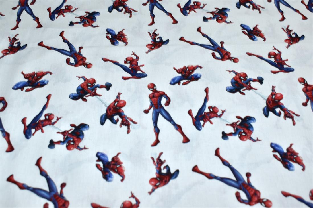 White Little Johnny Spiderman Printed 100% Cotton Fabric