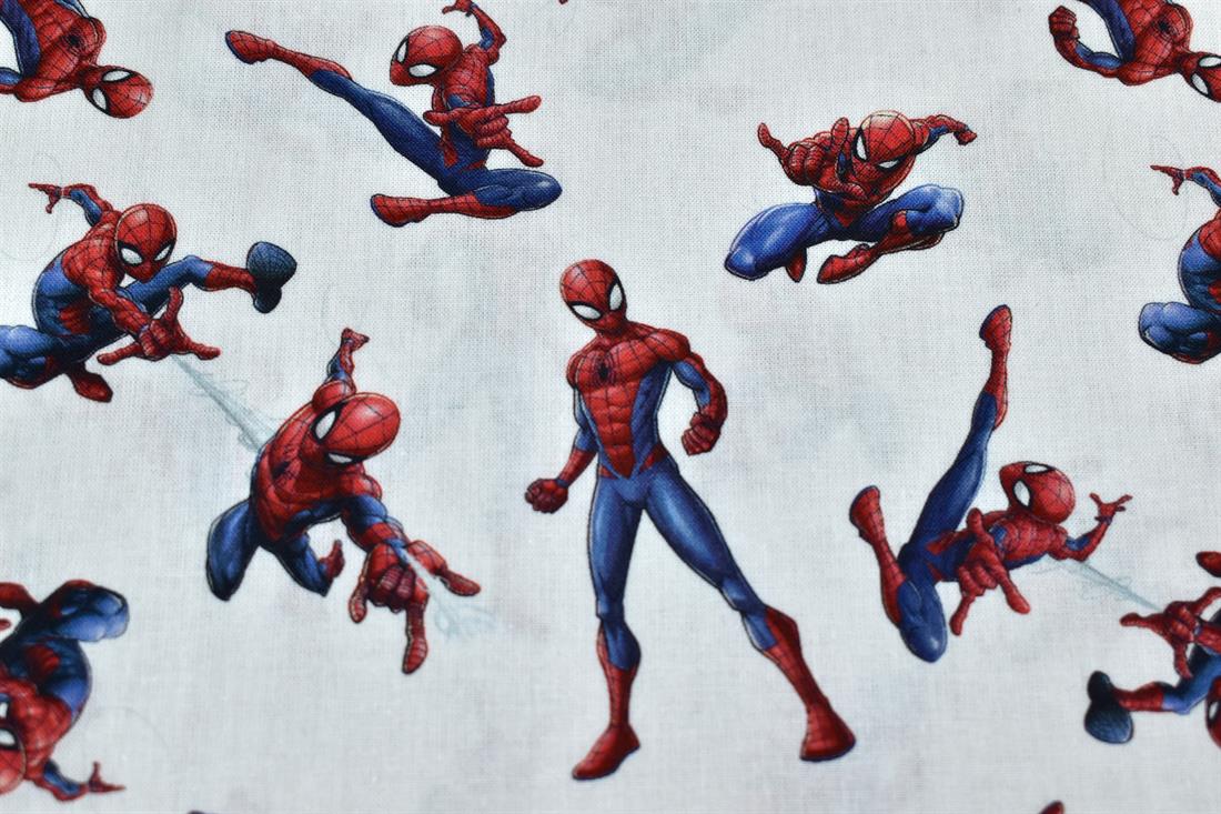 White Little Johnny Spiderman Printed 100% Cotton Fabric