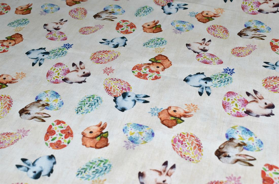 Cream Rabbit Printed 100% Cotton Fabric