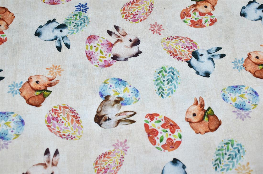 Cream Rabbit Printed 100% Cotton Fabric