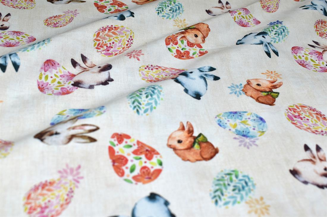 Cream Rabbit Printed 100% Cotton Fabric
