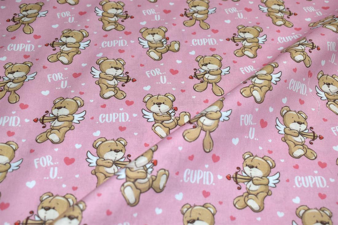 Pink Teddy Bear 100% Cotton Fabric