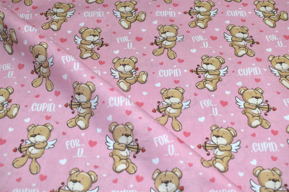 Pink Teddy Bear 100% Cotton Fabric