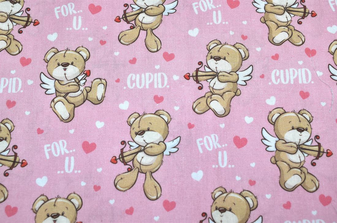 Pink Teddy Bear 100% Cotton Fabric