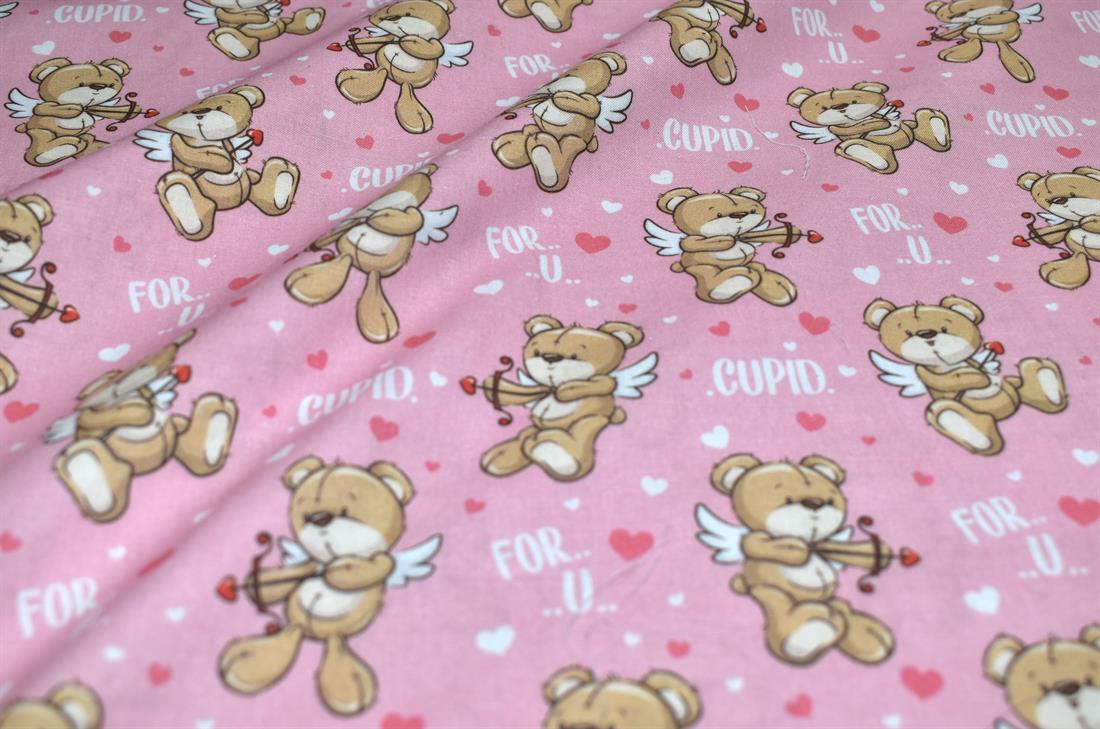 Pink Teddy Bear 100% Cotton Fabric