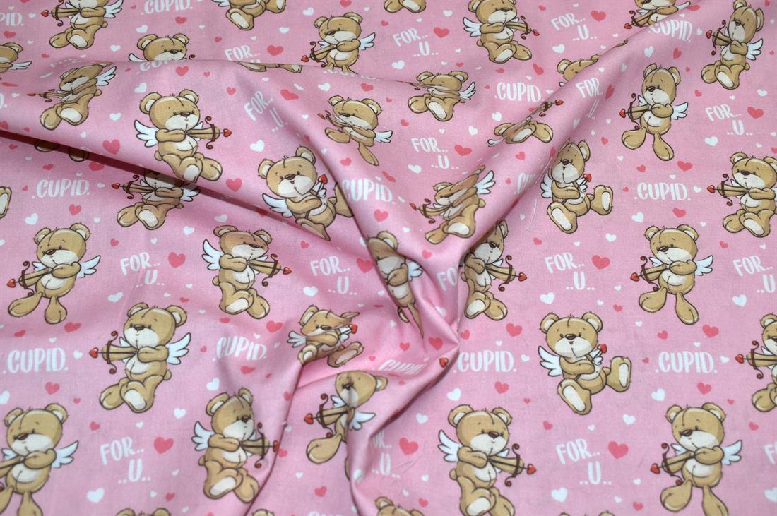 Pink Teddy Bear 100% Cotton Fabric