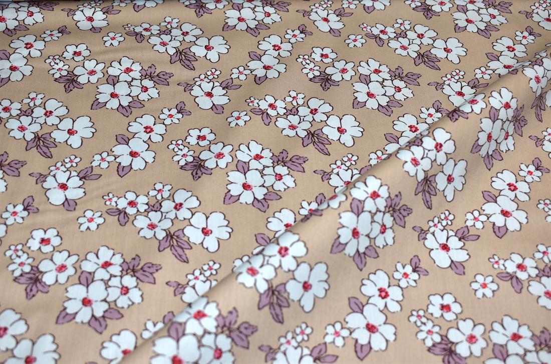 Beige Printed 100% Cotton Poplin Fabric