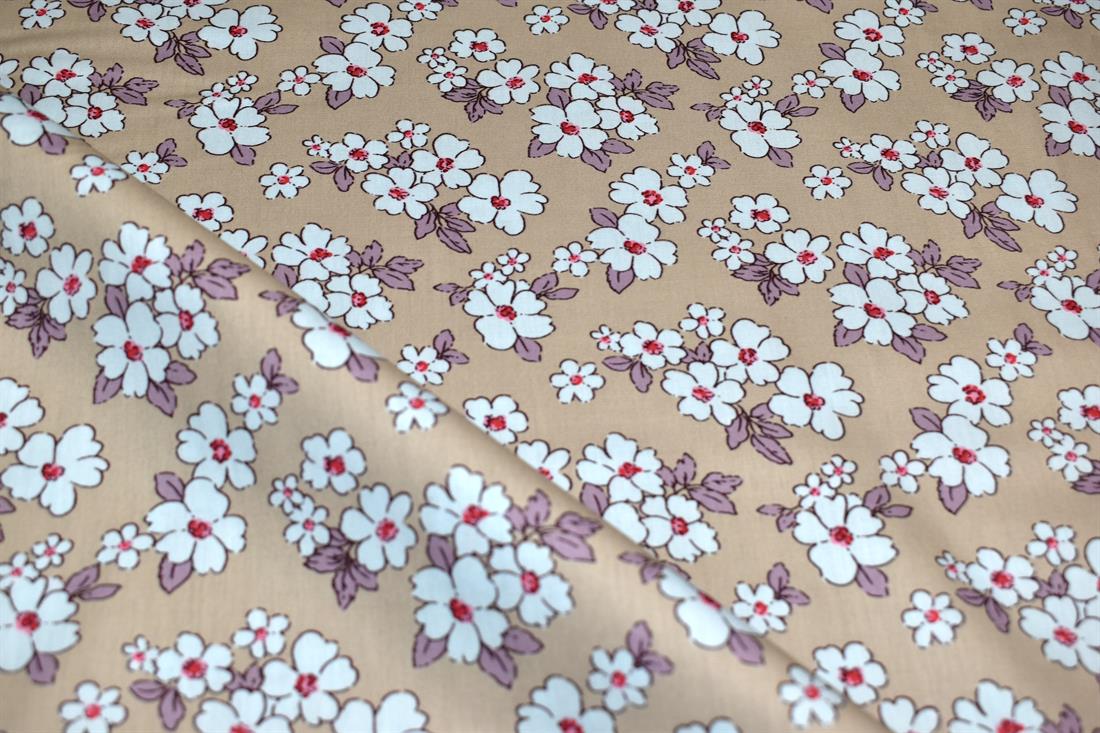 Beige Printed 100% Cotton Poplin Fabric