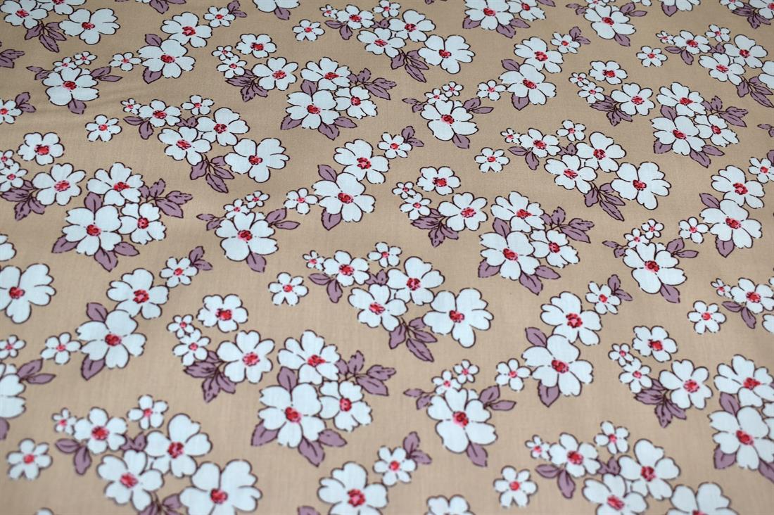Beige Printed 100% Cotton Poplin Fabric