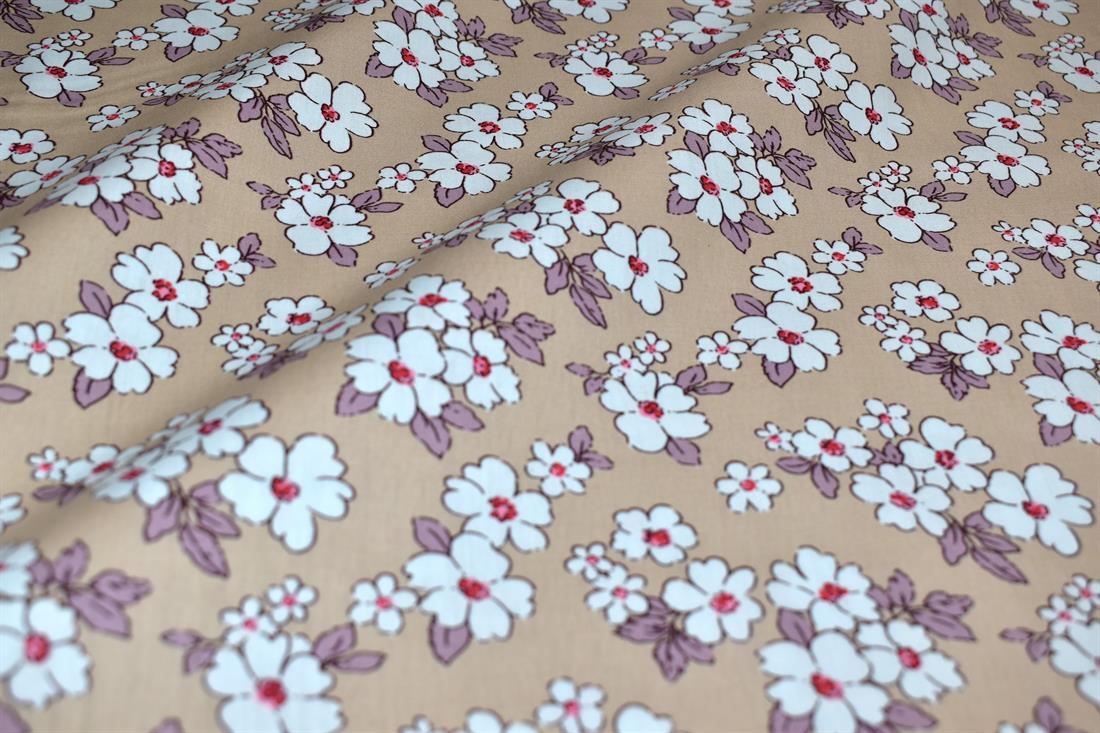 Beige Printed 100% Cotton Poplin Fabric