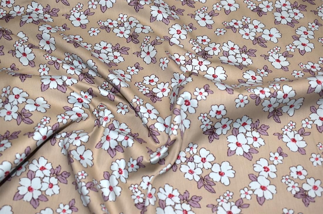 Beige Printed 100% Cotton Poplin Fabric