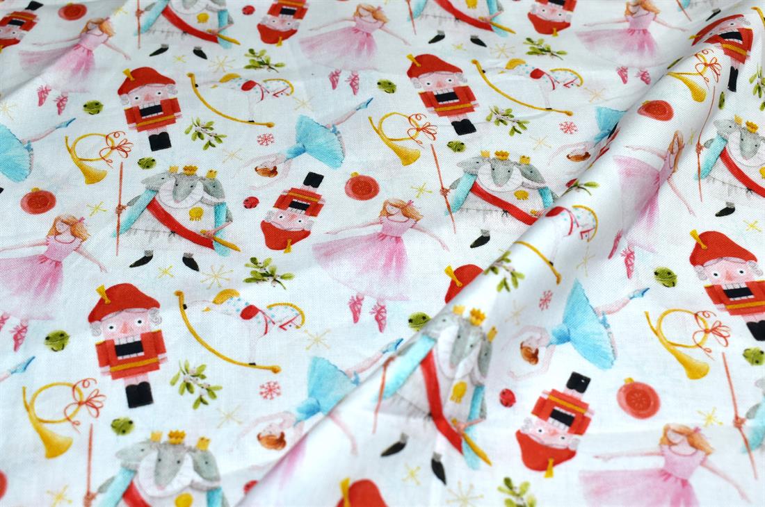 White Printed Little Johnny 100% Cotton Fabric