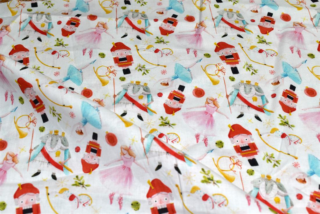 White Printed Little Johnny 100% Cotton Fabric