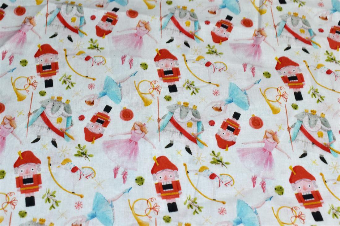 White Printed Little Johnny 100% Cotton Fabric