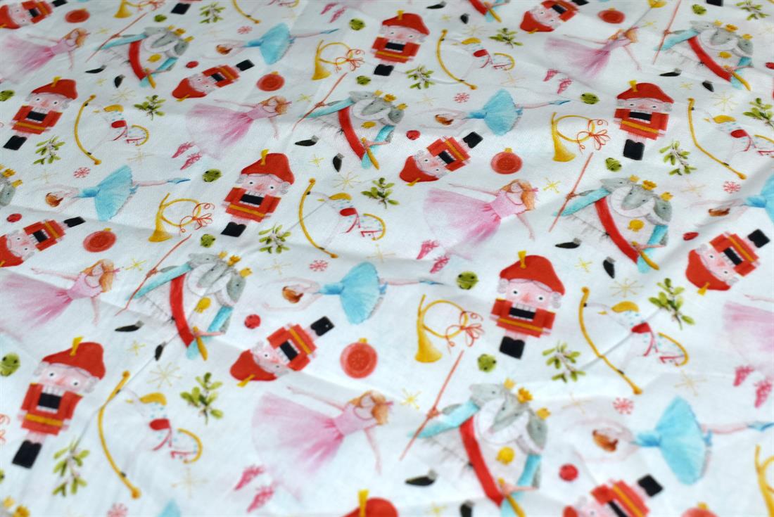 White Printed Little Johnny 100% Cotton Fabric