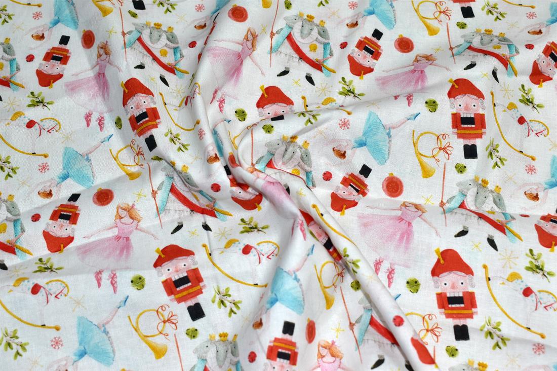White Printed Little Johnny 100% Cotton Fabric