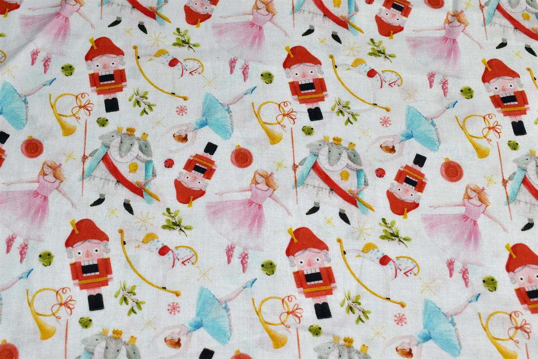 White Printed Little Johnny 100% Cotton Fabric