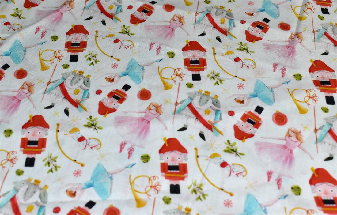 White Printed Little Johnny 100% Cotton Fabric