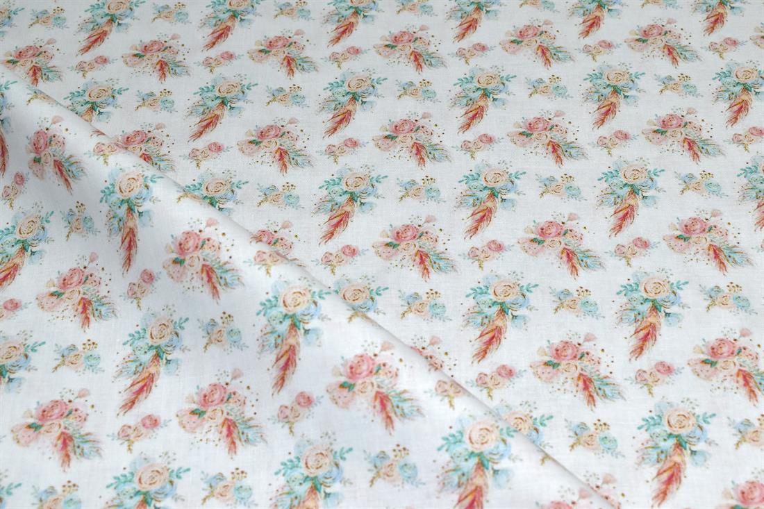 White Flower Printed 100% Cotton Fabric