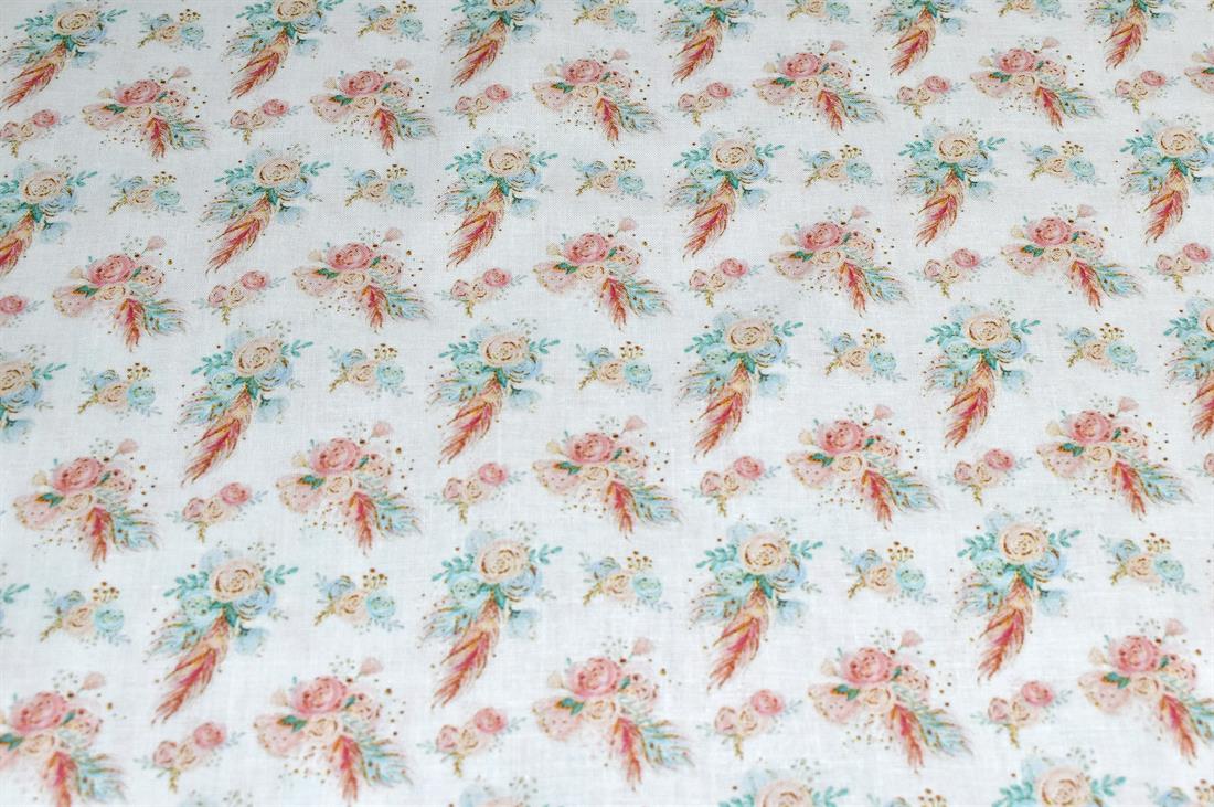 White Flower Printed 100% Cotton Fabric