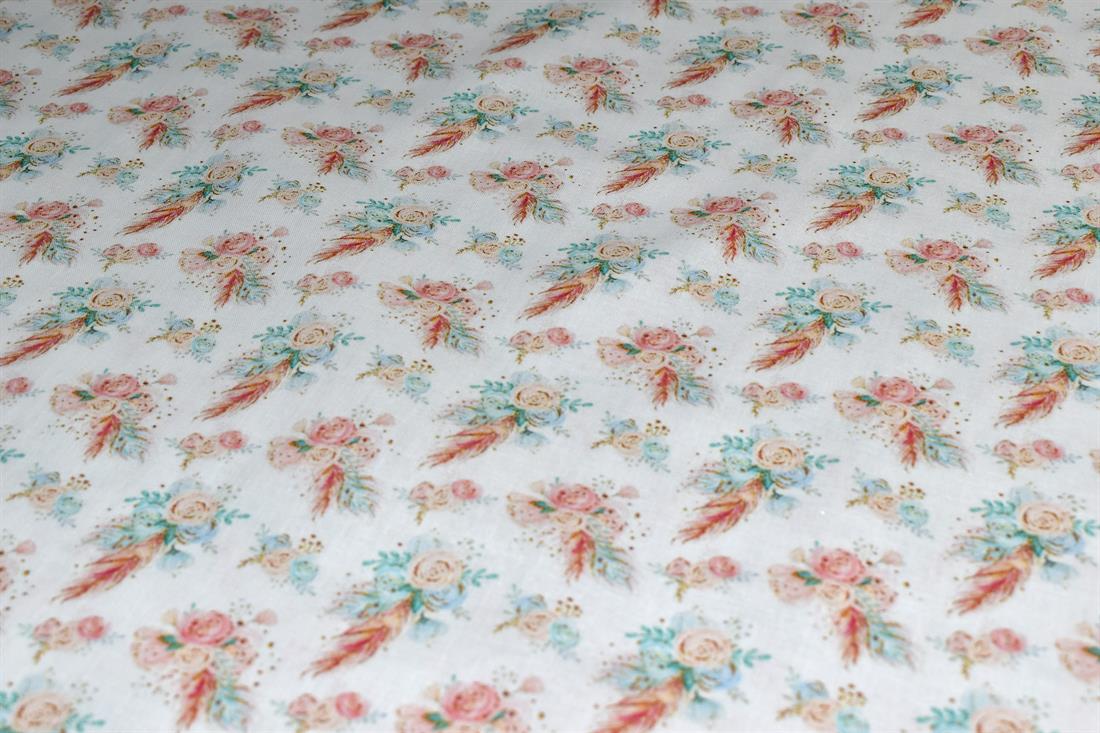 White Flower Printed 100% Cotton Fabric