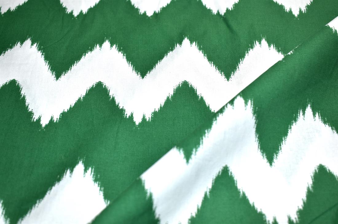 Green & White Zig Zag Printed 100% Cotton Fabric