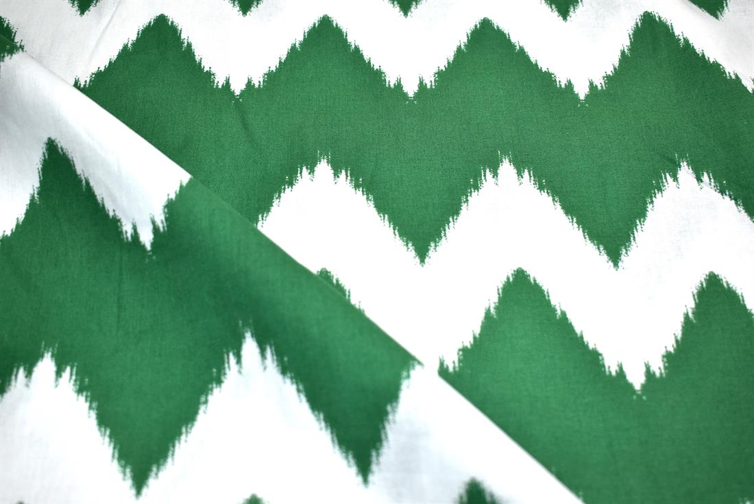 Green & White Zig Zag Printed 100% Cotton Fabric