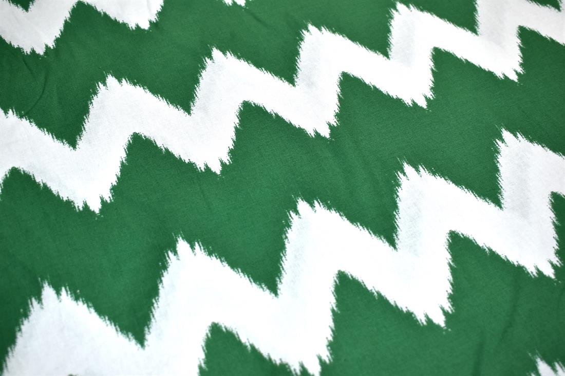 Green & White Zig Zag Printed 100% Cotton Fabric