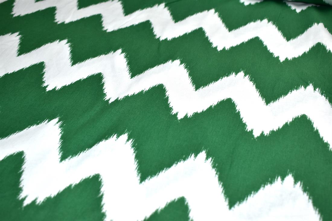 Green & White Zig Zag Printed 100% Cotton Fabric