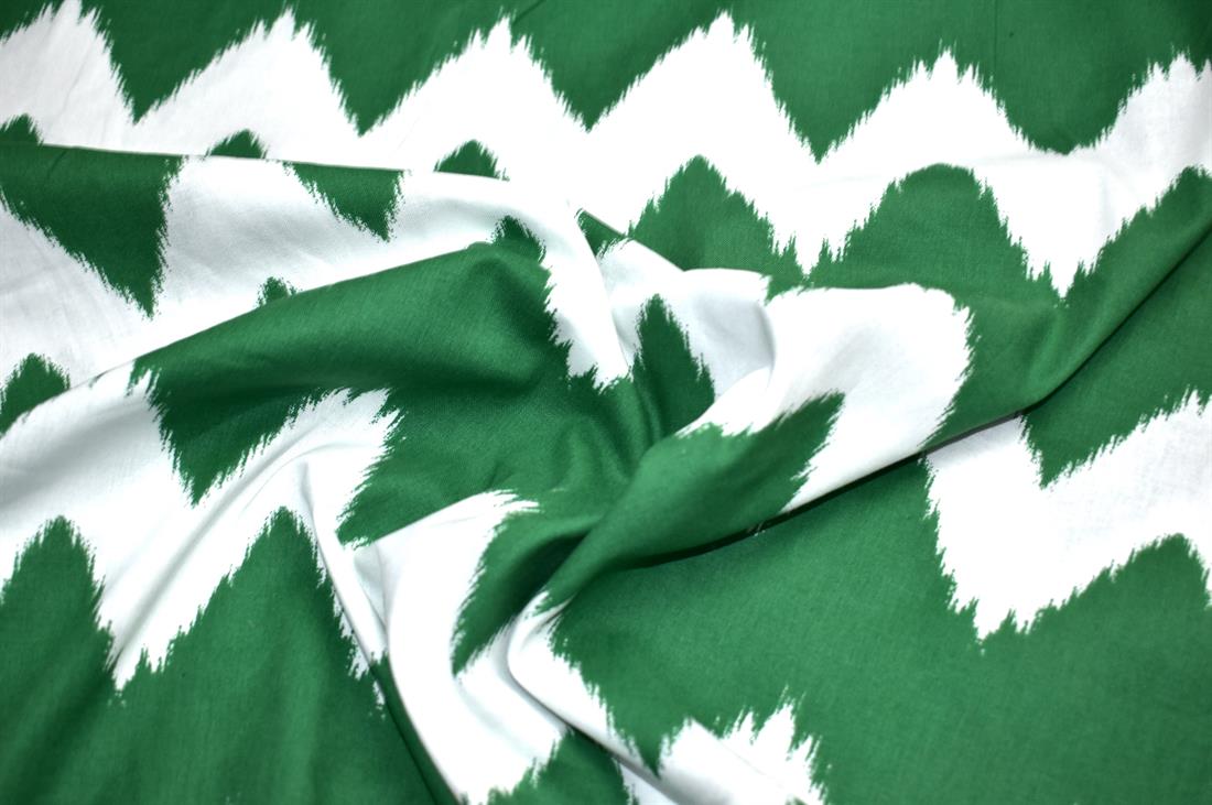 Green & White Zig Zag Printed 100% Cotton Fabric