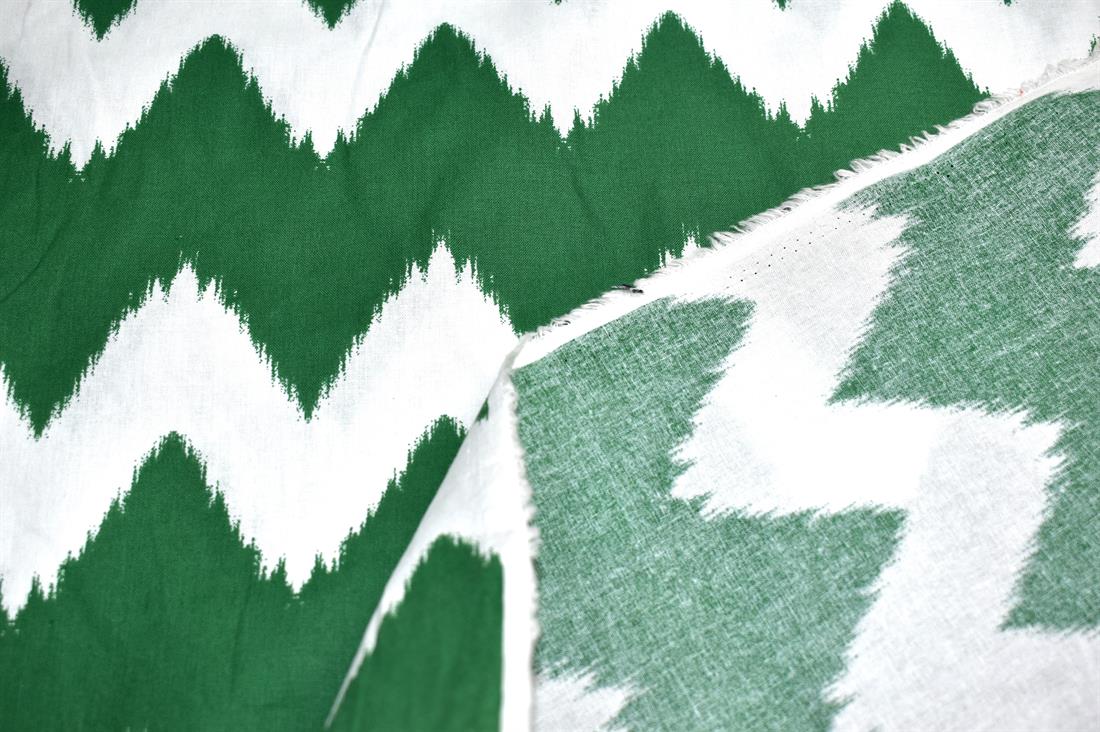 Green & White Zig Zag Printed 100% Cotton Fabric