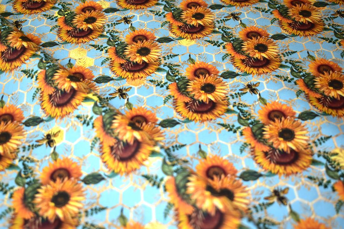 Blue New Little Johnny SunflowersPrinted 100% Cotton Fabric