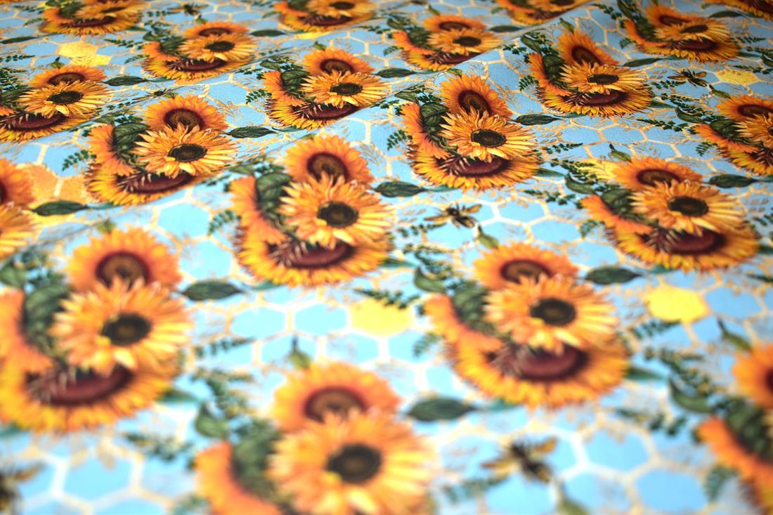 Blue New Little Johnny SunflowersPrinted 100% Cotton Fabric