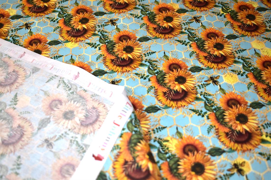 Blue New Little Johnny SunflowersPrinted 100% Cotton Fabric