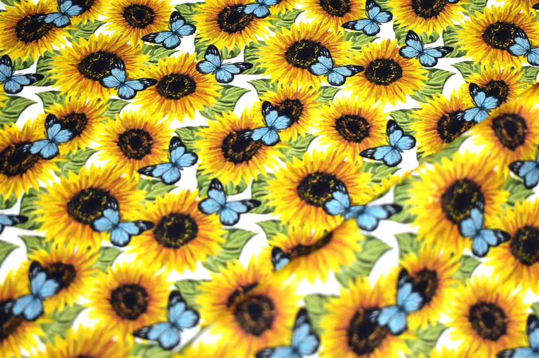 Yellow New Crafty Sunflowers Printed 100% Cotton Fabric