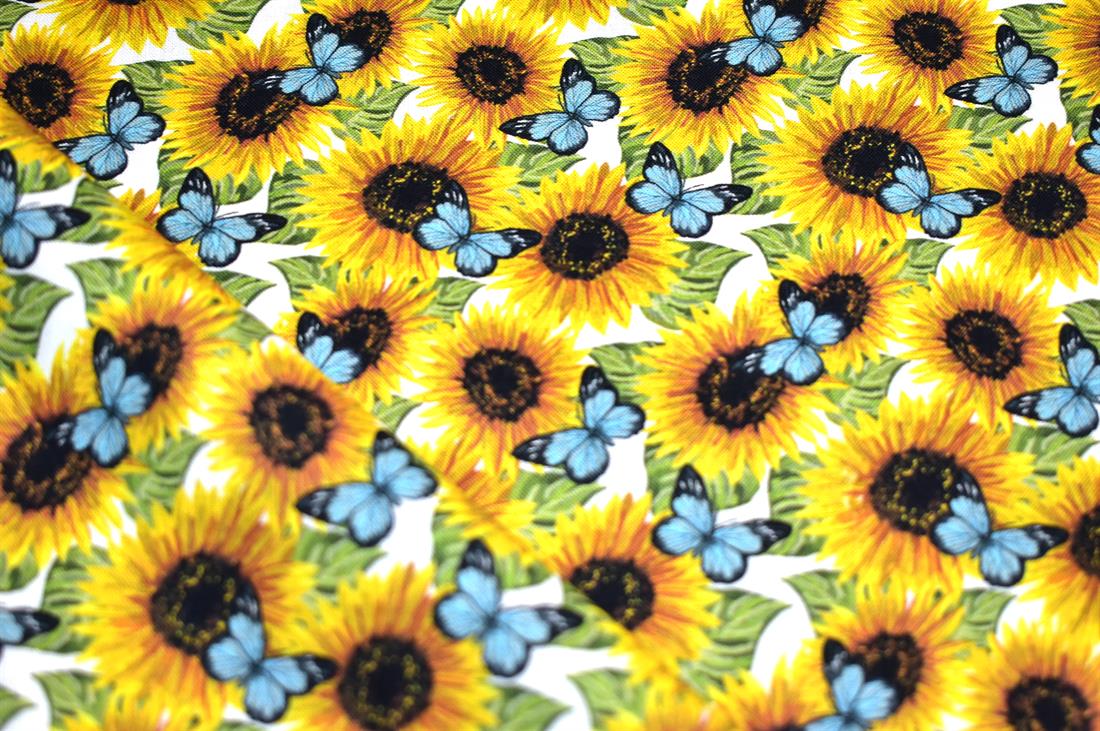 Yellow New Crafty Sunflowers Printed 100% Cotton Fabric