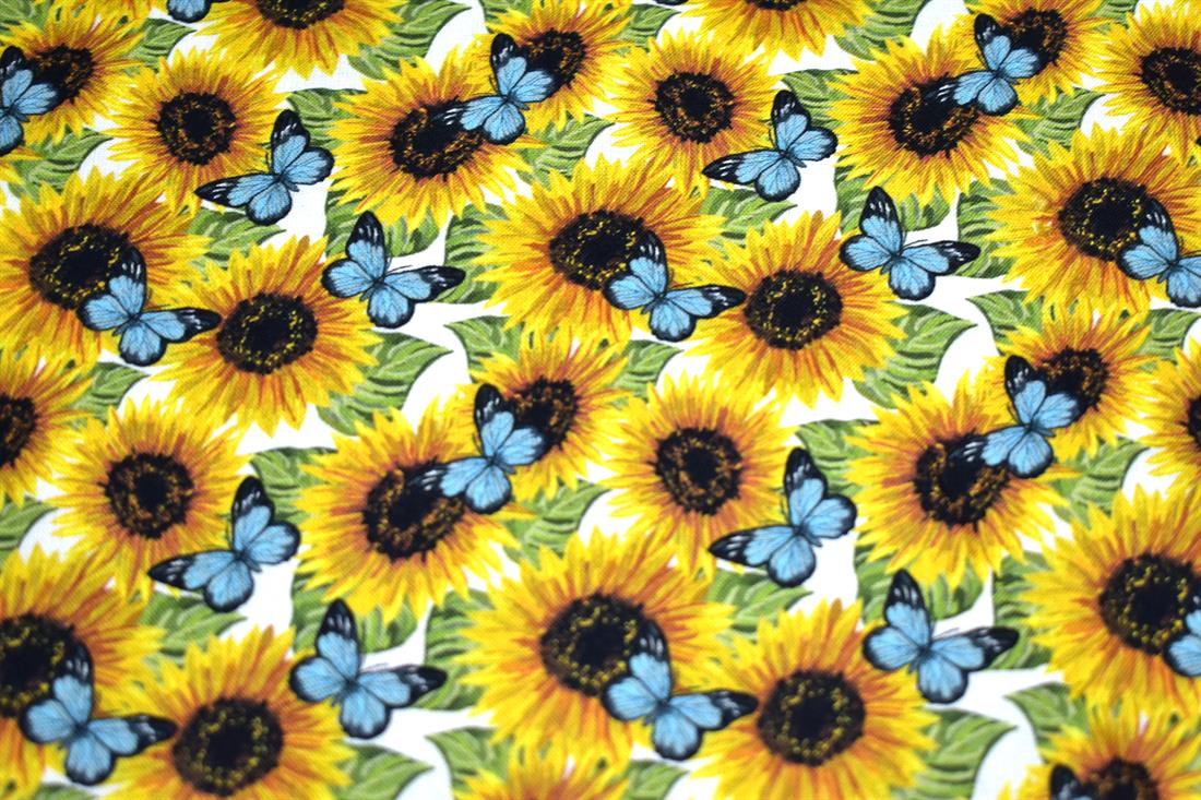 Yellow New Crafty Sunflowers Printed 100% Cotton Fabric