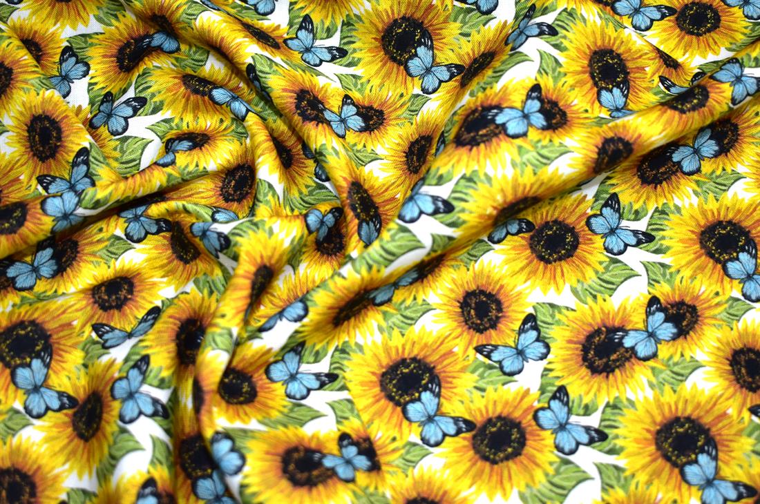 Yellow New Crafty Sunflowers Printed 100% Cotton Fabric