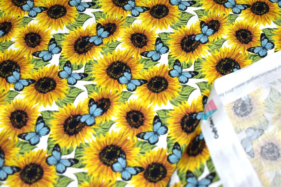 Yellow New Crafty Sunflowers Printed 100% Cotton Fabric