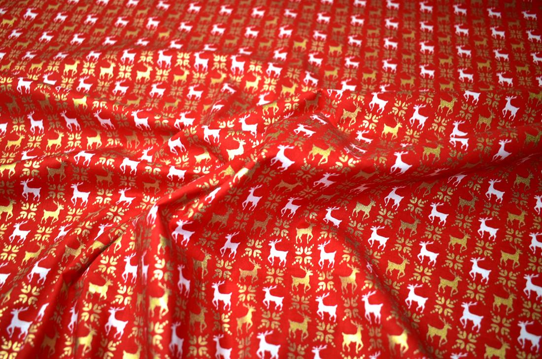 Red Printed Christmas 100% Cotton Fabric