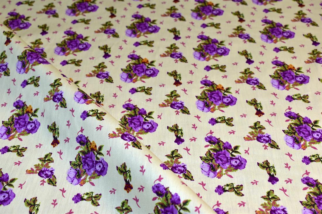 Lemon & Purple Printed Floral 100% Cotton Poplin Fabric