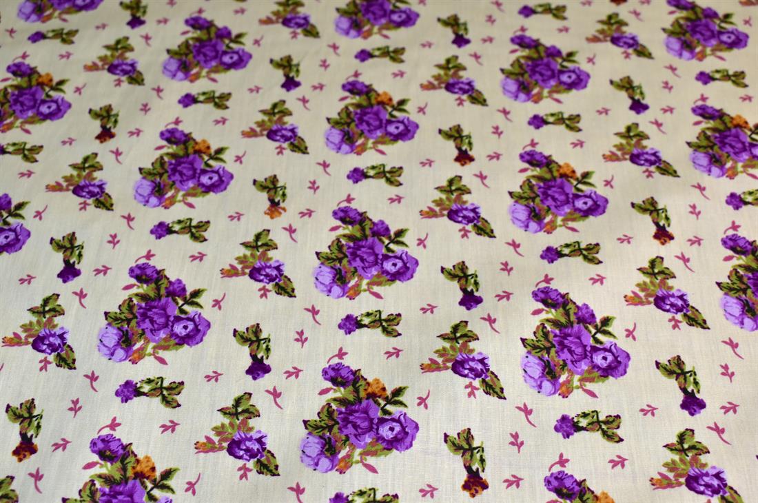 Lemon & Purple Printed Floral 100% Cotton Poplin Fabric
