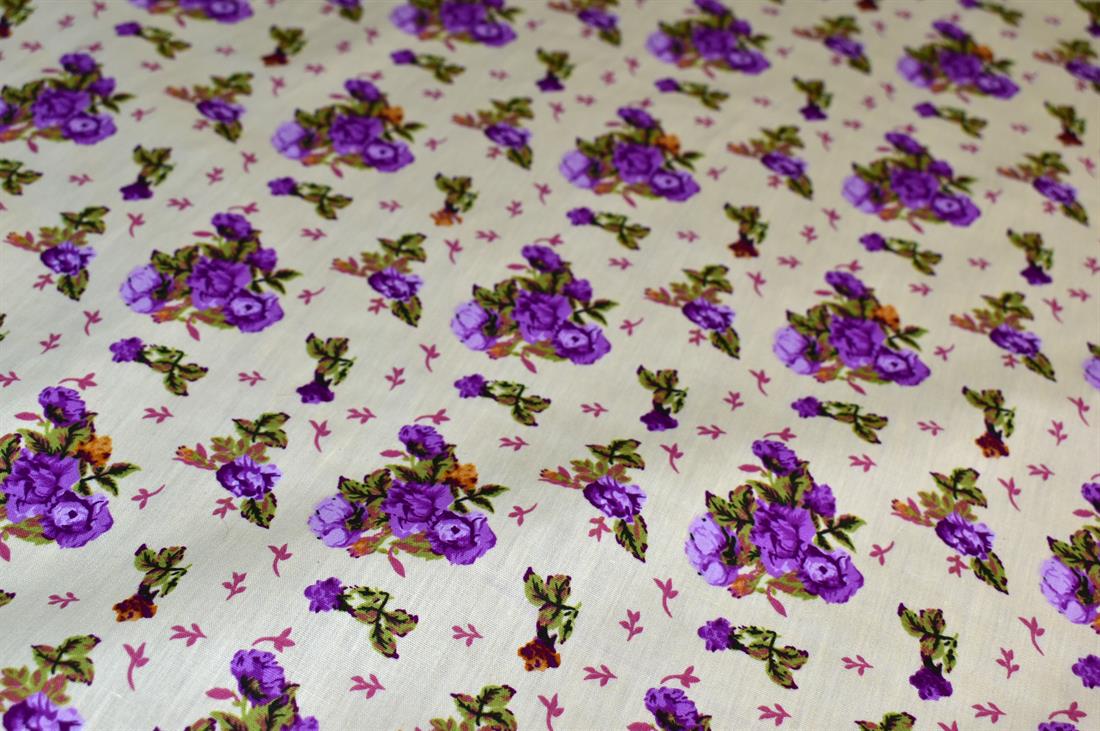 Lemon & Purple Printed Floral 100% Cotton Poplin Fabric