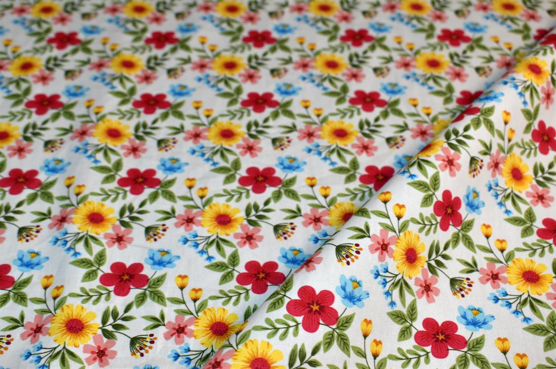 White Printed Floral 100% Cotton Poplin Fabric