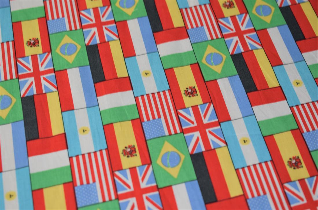 World Flags Print Cotton Fabric