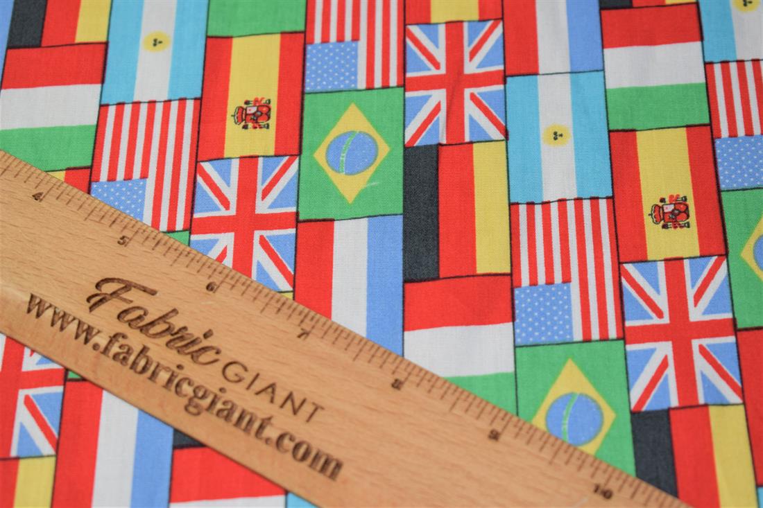World Flags Print Cotton Fabric