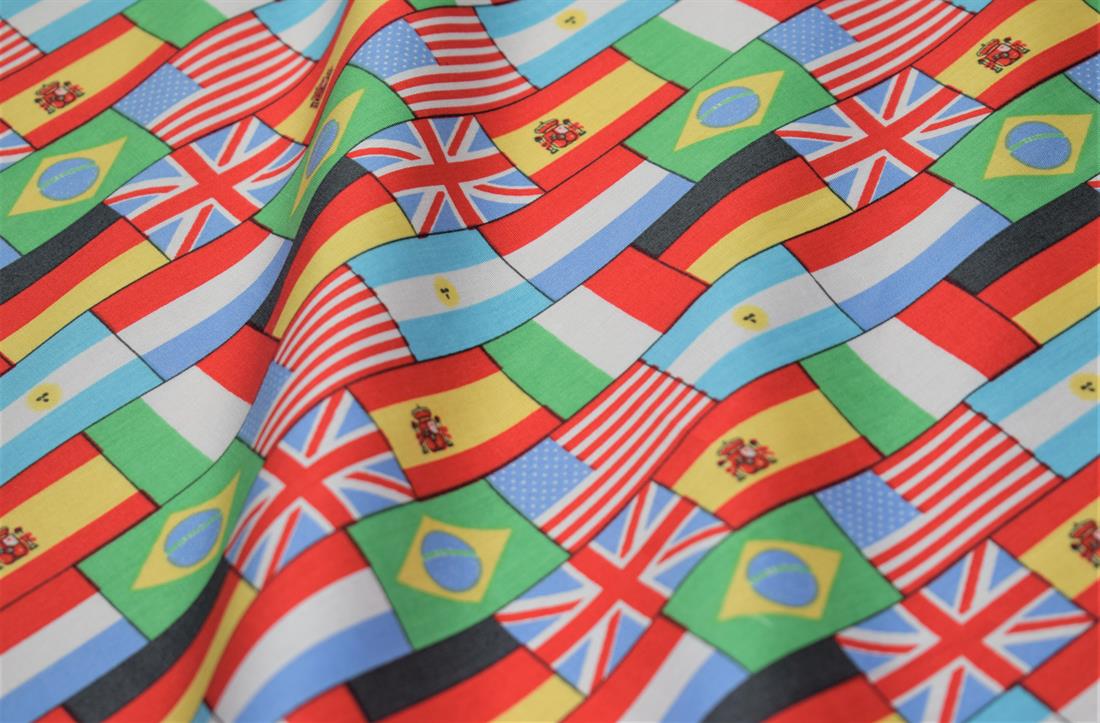World Flags Print Cotton Fabric