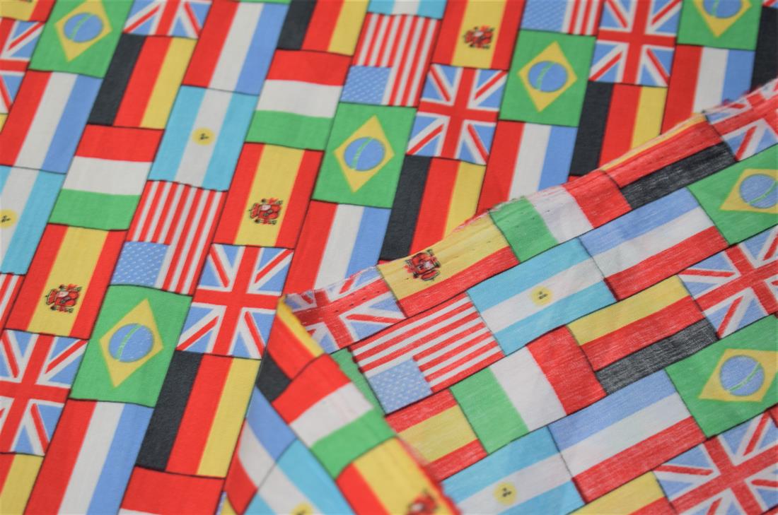 World Flags Print Cotton Fabric