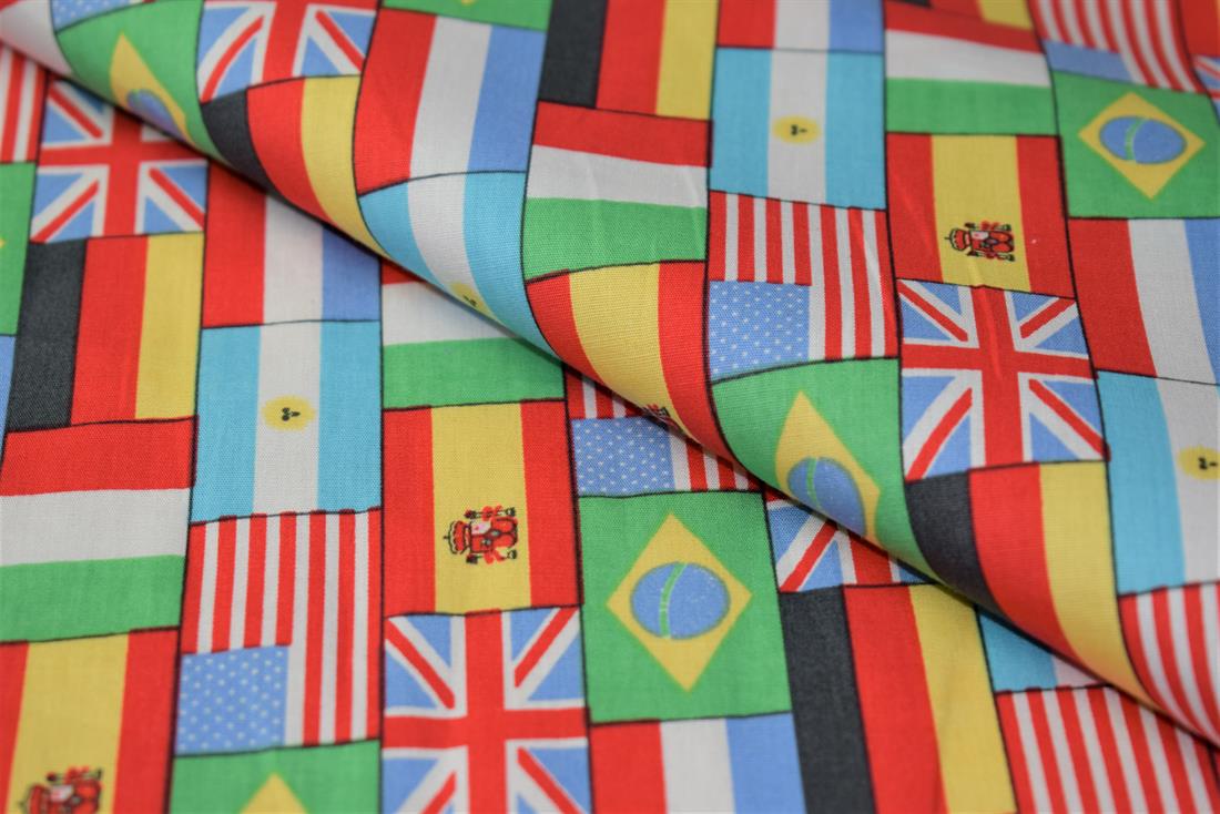 World Flags Print Cotton Fabric