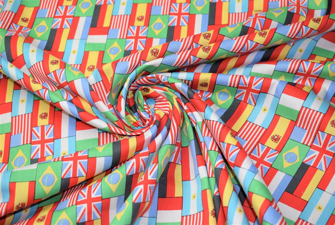 World Flags Print Cotton Fabric